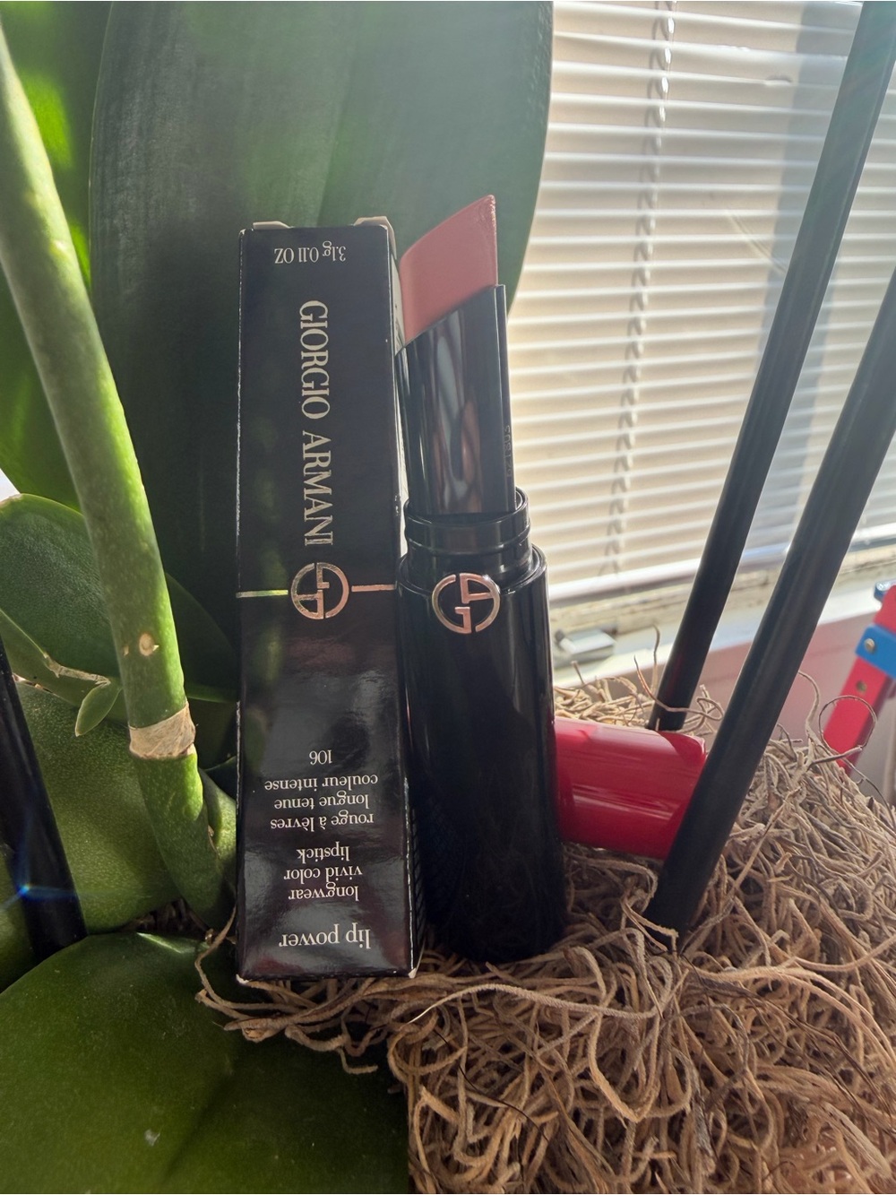 Giorgio Armani Lipstick — Dusty Rose Bullet in Black & Gold Tube